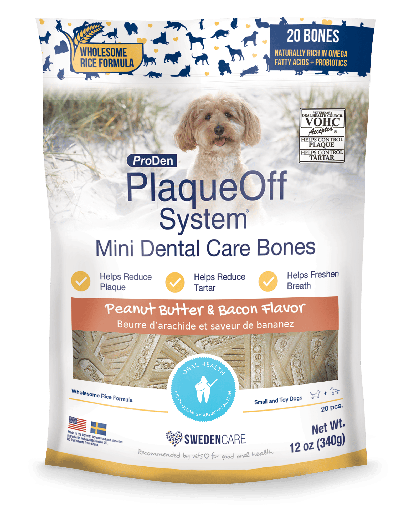 ProDen PlaqueOff System®  Mini Dental Care Bones - Peanut Butter & Bacon
